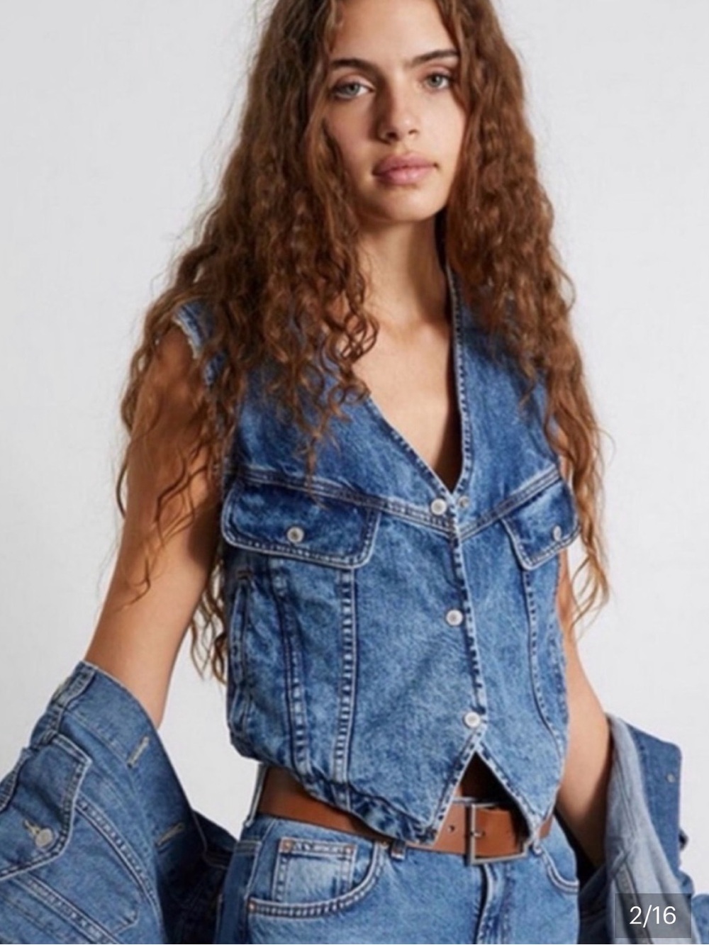 FREE PEOPLE Vest WE THE FREE Denim FLORENCE RANCH VEST Sherpa Blue